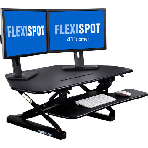 FlexiSpot M2W Standing Desk Riser Medium Size White 35 Wide Platform Height Adjustable Stand up Desk Computer Riser with Removable Keyboard Tray 