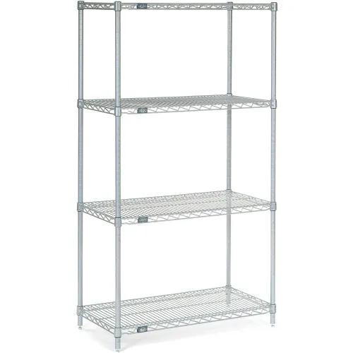 Nexel Silver Epoxy Wire Shelving 18"W x 36"L x 63"H (4 Shelves)