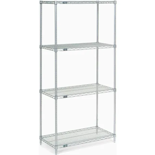 Nexel Silver Epoxy Wire Shelving 18"W x 36"L x 74"H (4 Shelves)