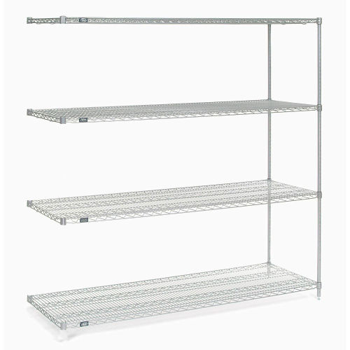 Nexel® Stainless Steel, 4 Tier, Wire Shelving AddOn Unit, 72"W x 24"D