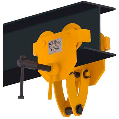 OZ Lifting Beam Trolley with Clamp, 1 Ton Capacity