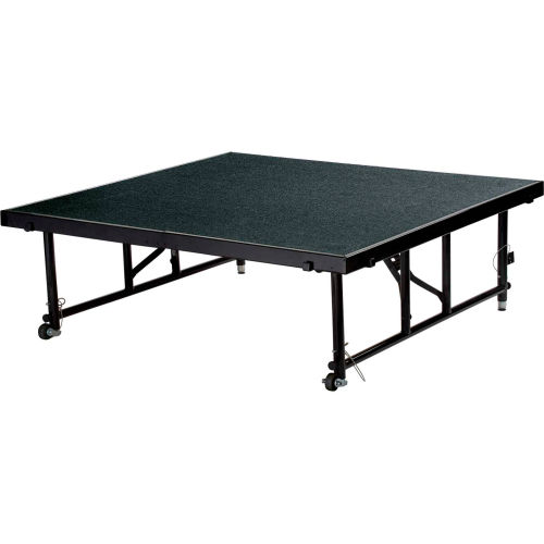 National Public Seating® Transfix 4'L x 4'W Portable Stage w/ Adjustable 24-32"H & Black Carpet
