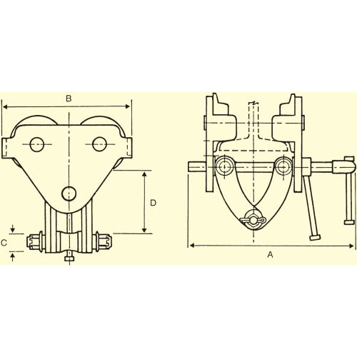 OZ Lifting Beam Trolley with Clamp, 2 Ton Capacity